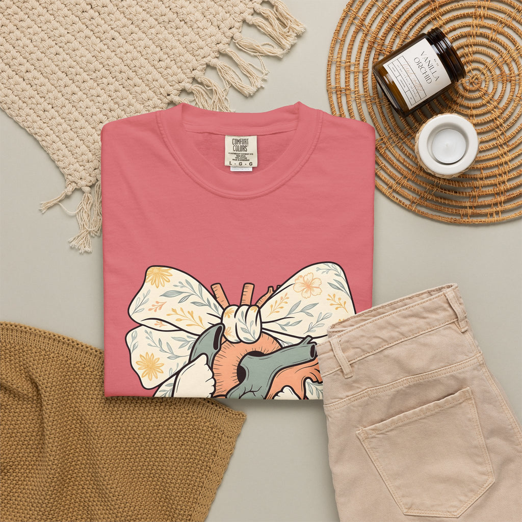 Realistic Heart T-Shirt Nurses Medicine Gift Women Flower T-Shirt Heart T-Shirt Nurse Enthusiast Floral T-Shirt Medical Graphic Classic Knot T-Shirt