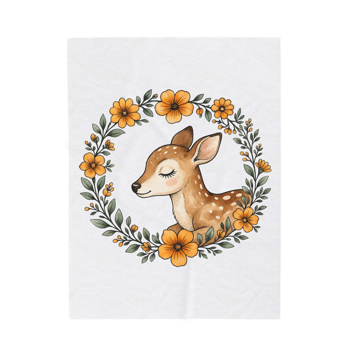 Fawn Boho Chic Forest Gift Sketch Deer Bohemian Fan Drawing Woods Pastel Flower Crown Blanket
