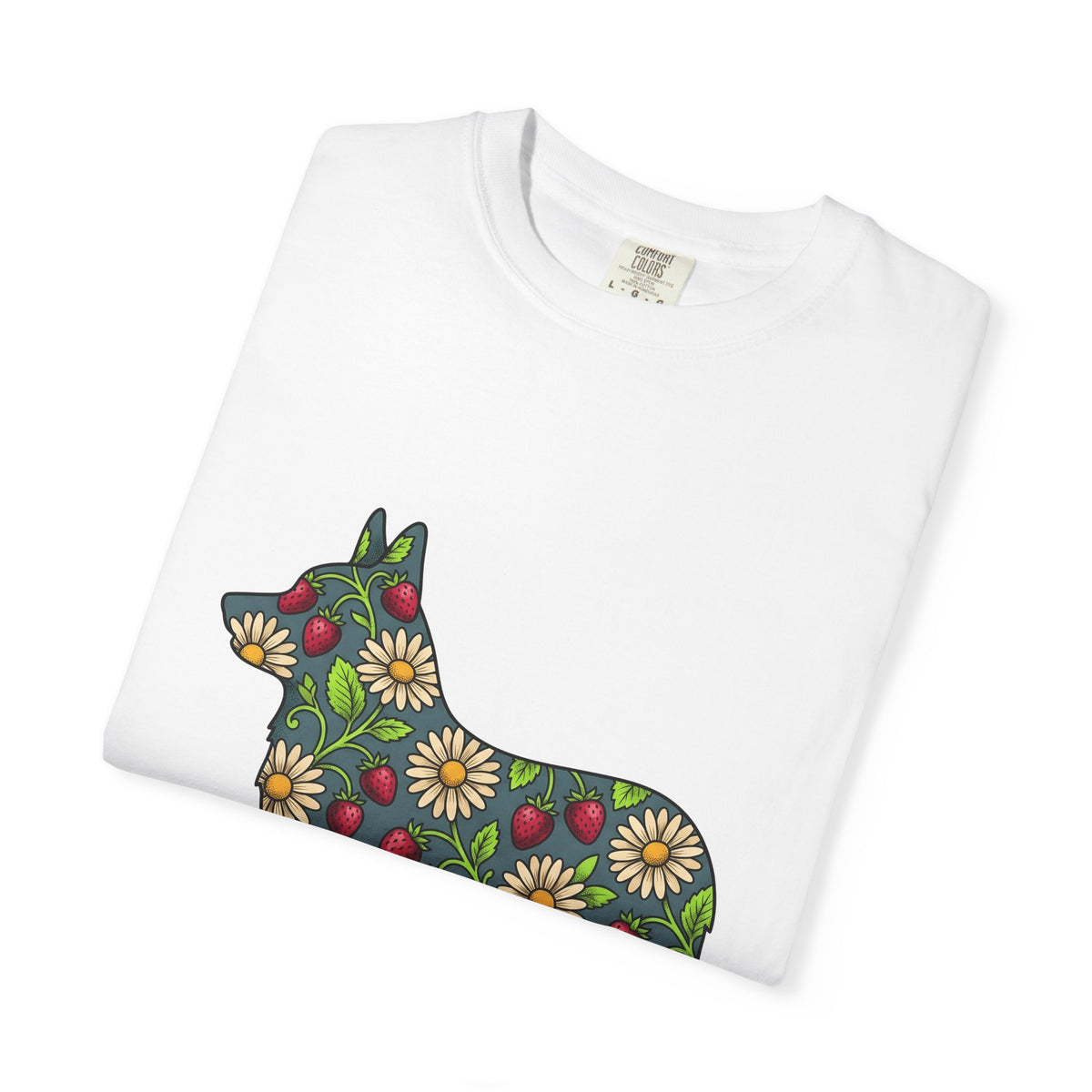Corgi Blossom T-Shirt Dog Wildlife Gift Women Garden T-Shirt Puppy T-Shirt Dog Fan Animal Graphic Illustration T-Shirt Hand Drawn Fruit T-Shirt