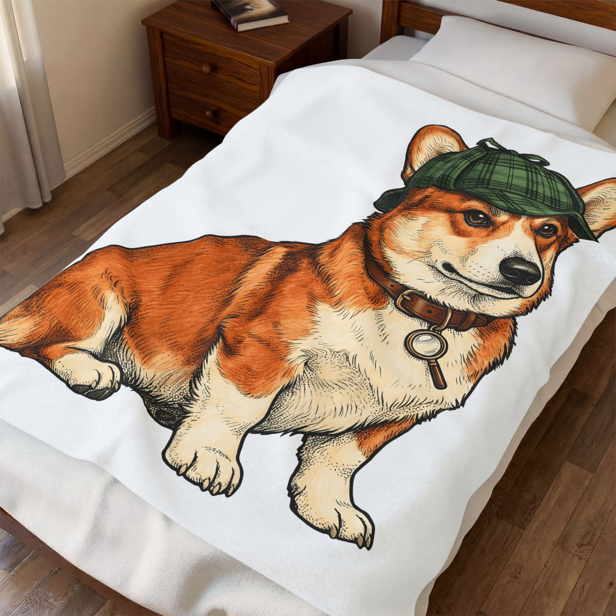 Corgi Puppy Dog Animals Gift Sketch Puppy Dog Fan Canine Doggy Retro Detective Cap Blanket