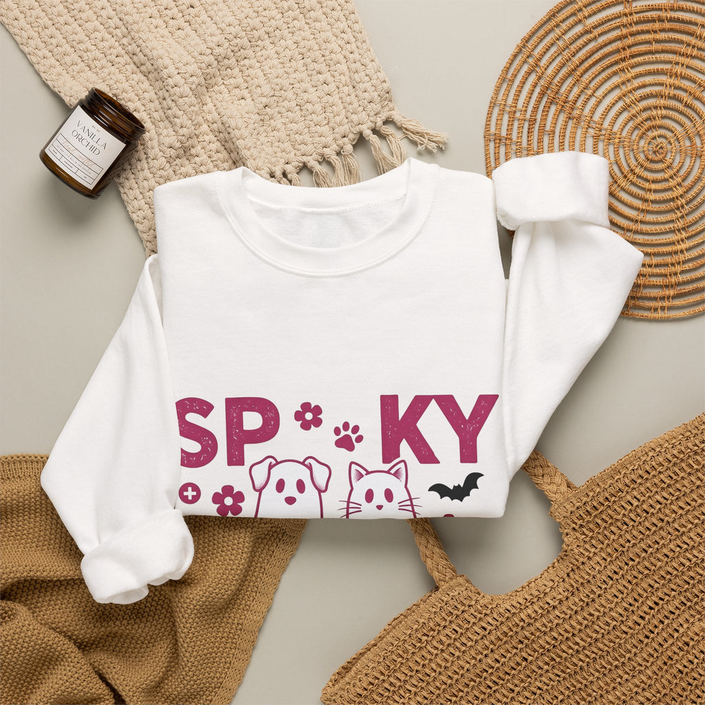 Spooky Dog Cat Sweatshirt Vet Tech Holiday Gift Women Adorable Sweatshirt Halloween Cat Sweatshirt Veterinary Technician Fan Cute Sweatshirt Christmas Graphic