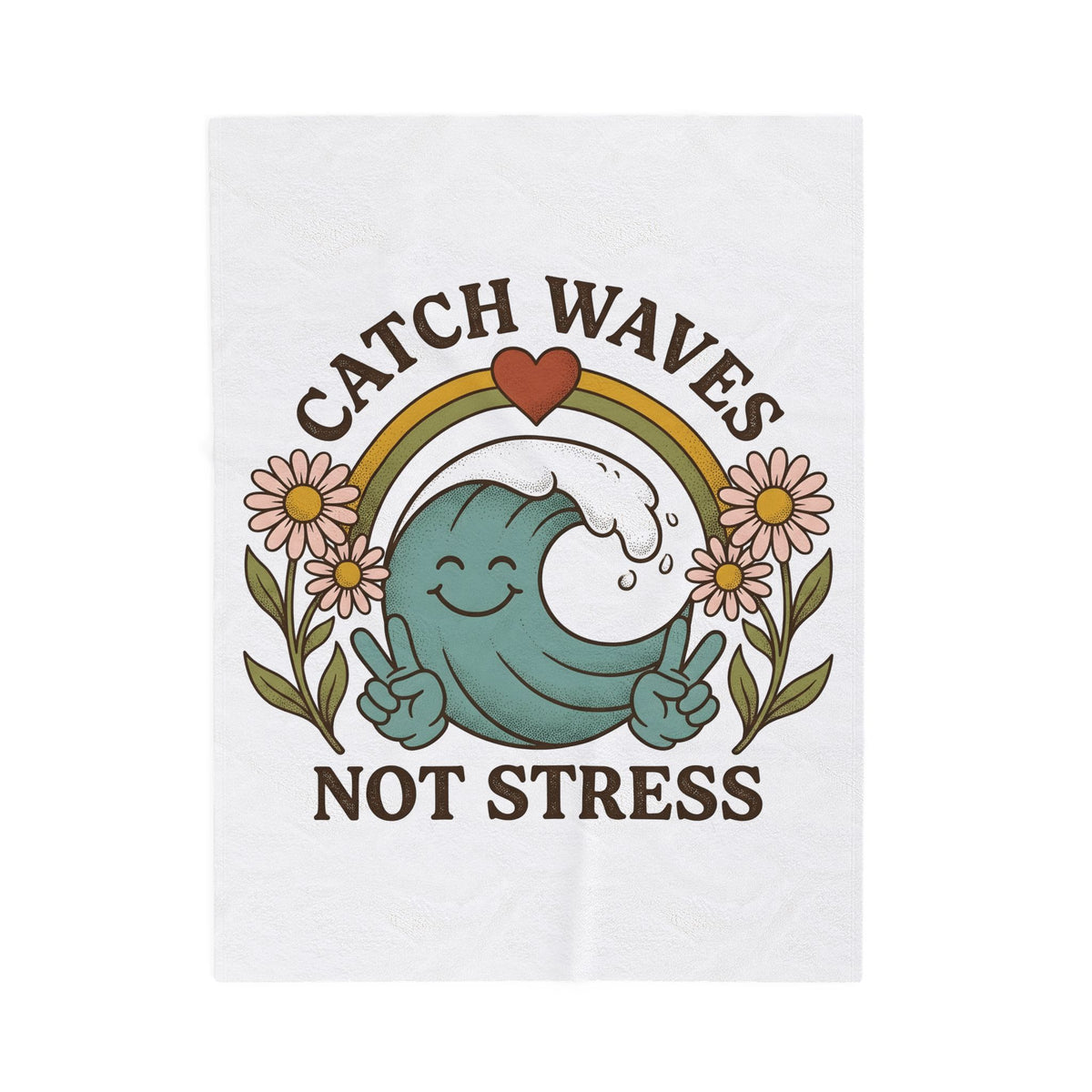 Happy Wave Blanket Sports Beach Gift Women Vintage Blanket Wave Blanket Athlete Fan Surf Graphic Blanket Hand Drawn Wildflowers Blanket
