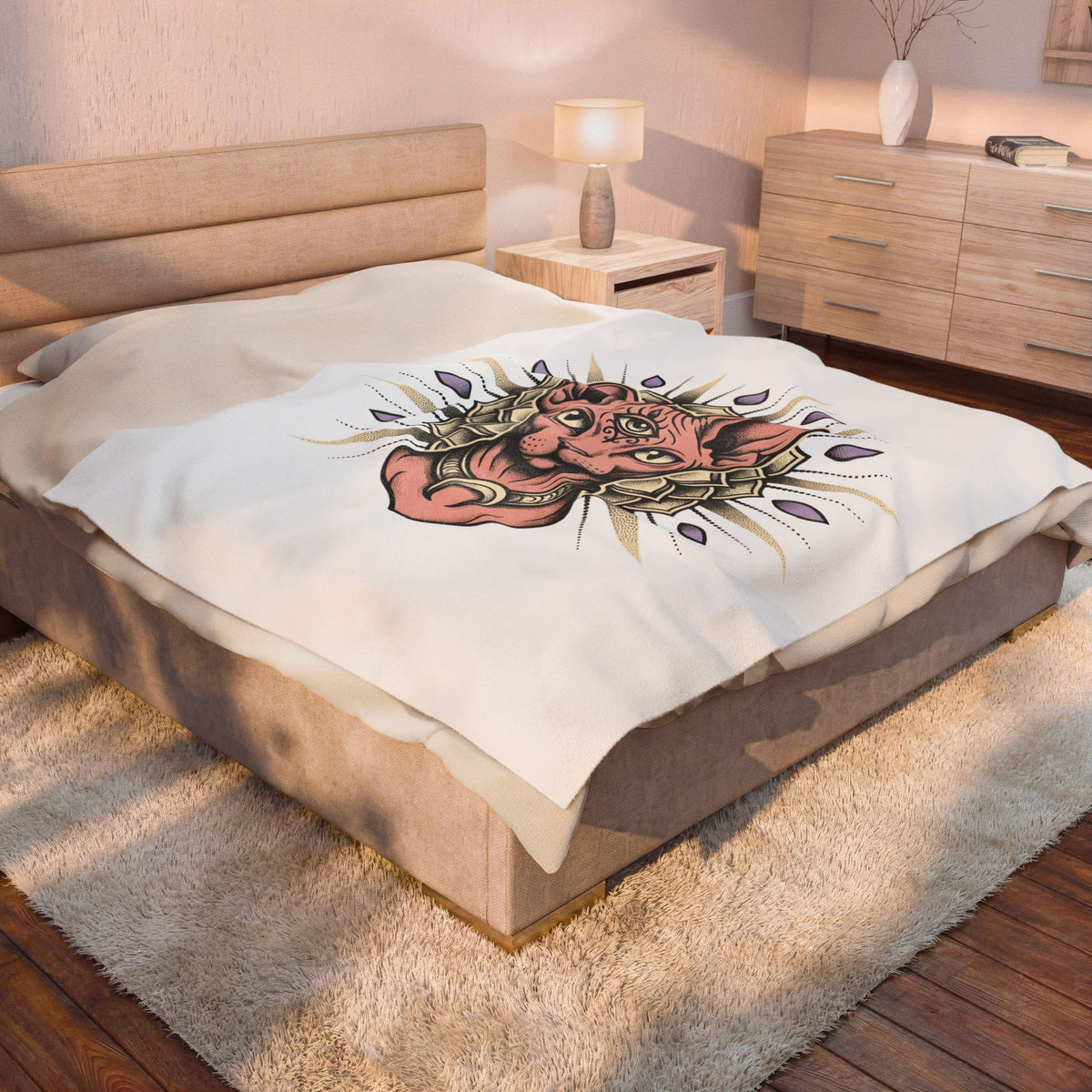 Sphynx Pet Blanket Cat Meditation Gift Women Tribal Blanket Hairless Cat Blanket Cat Fan Tribalism Blanket Mindfulness Graphic Etched Circle Design