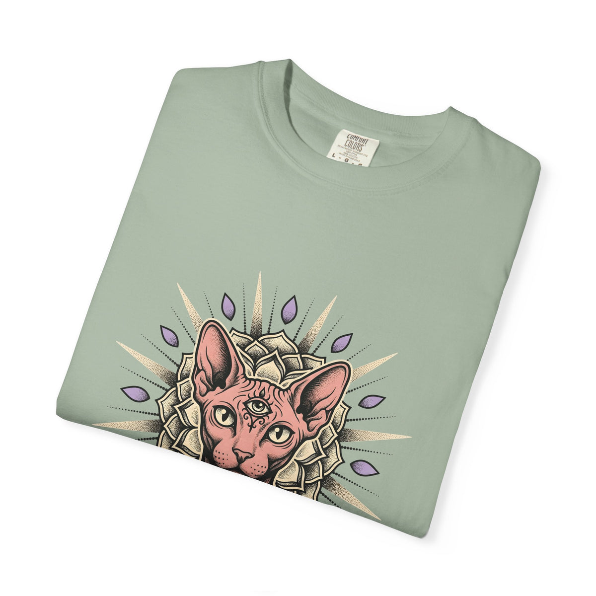 Sphynx Pet T-Shirt Cat Meditation Gift Women Tribal T-Shirt Hairless Cat T-Shirt Cat Fan Tribalism T-Shirt Mindfulness Graphic Etched Circle Design