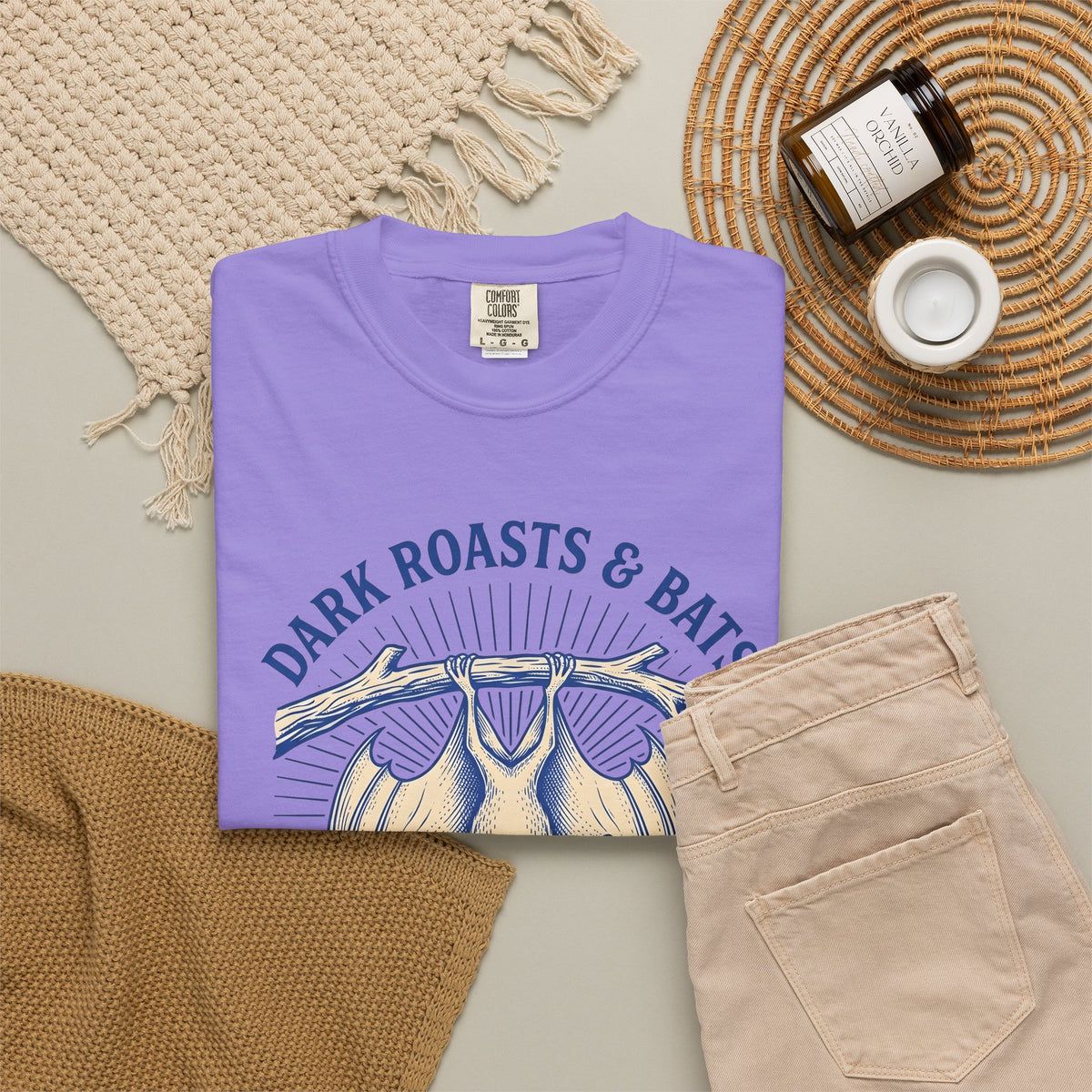 Flying Bat Coffee T-Shirt Coffee Fauna Gift Women Classic T-Shirt Coffee Drink T-Shirt Coffee Fan Wildlife Graphic T-Shirt Line Art Perch Branch