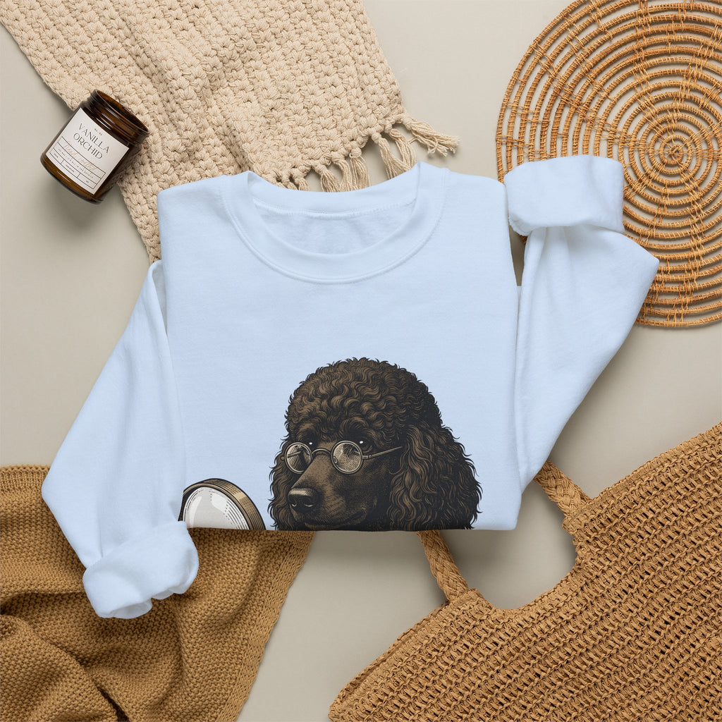Poodle Detective Sweatshirt Dog Humor Gift Women Vintage Sweatshirt Dog Detective Sweatshirt Dog Fan Canine Comic Graphic Sweatshirt Hand Drawn Magnifying