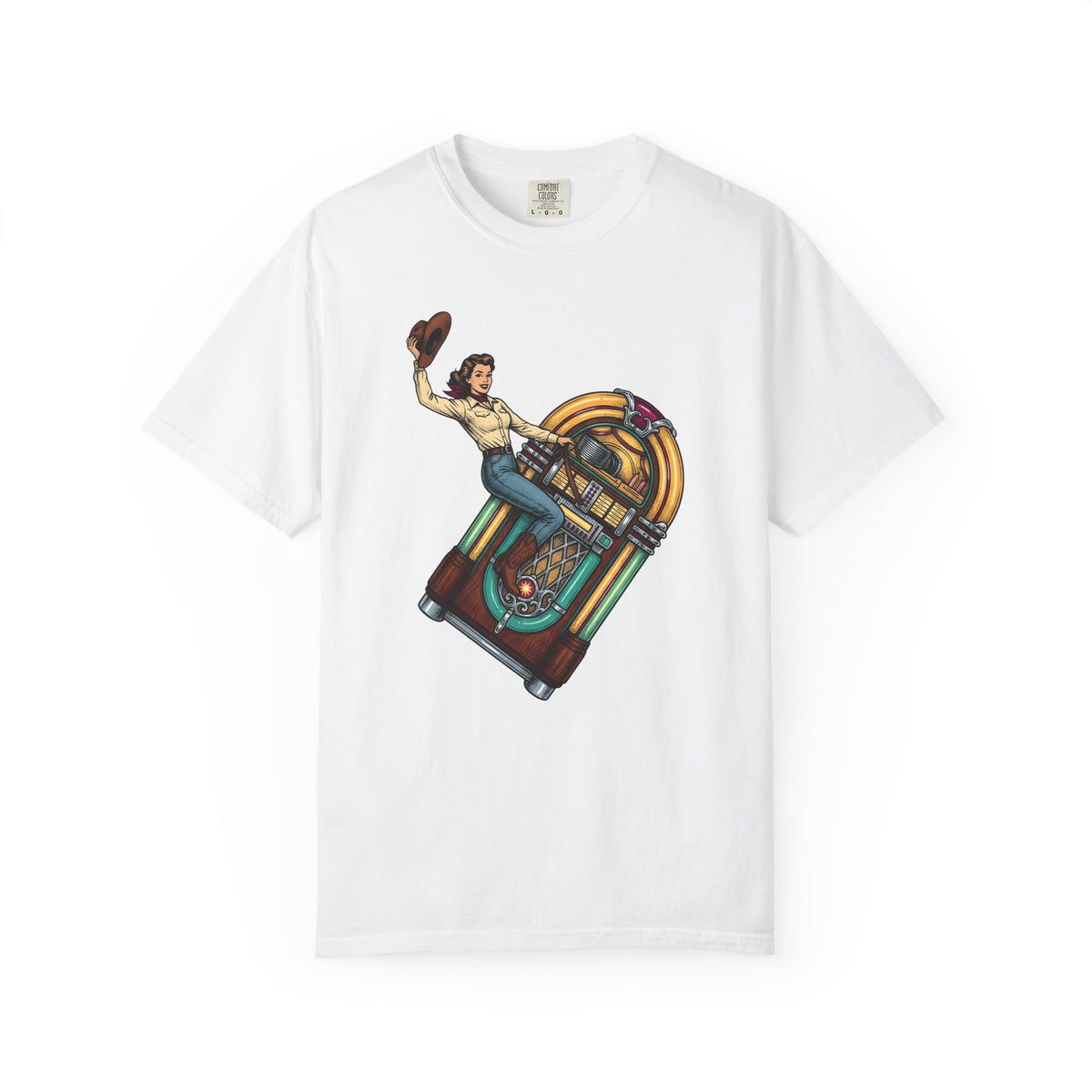 Cowgirl Jukebox T-Shirt Cowgirl Audio Gift Women Farmhouse T-Shirt Jukebox T-Shirt Cowgirl Fan Rustic T-Shirt Sound Graphic Mid Century Cowboy