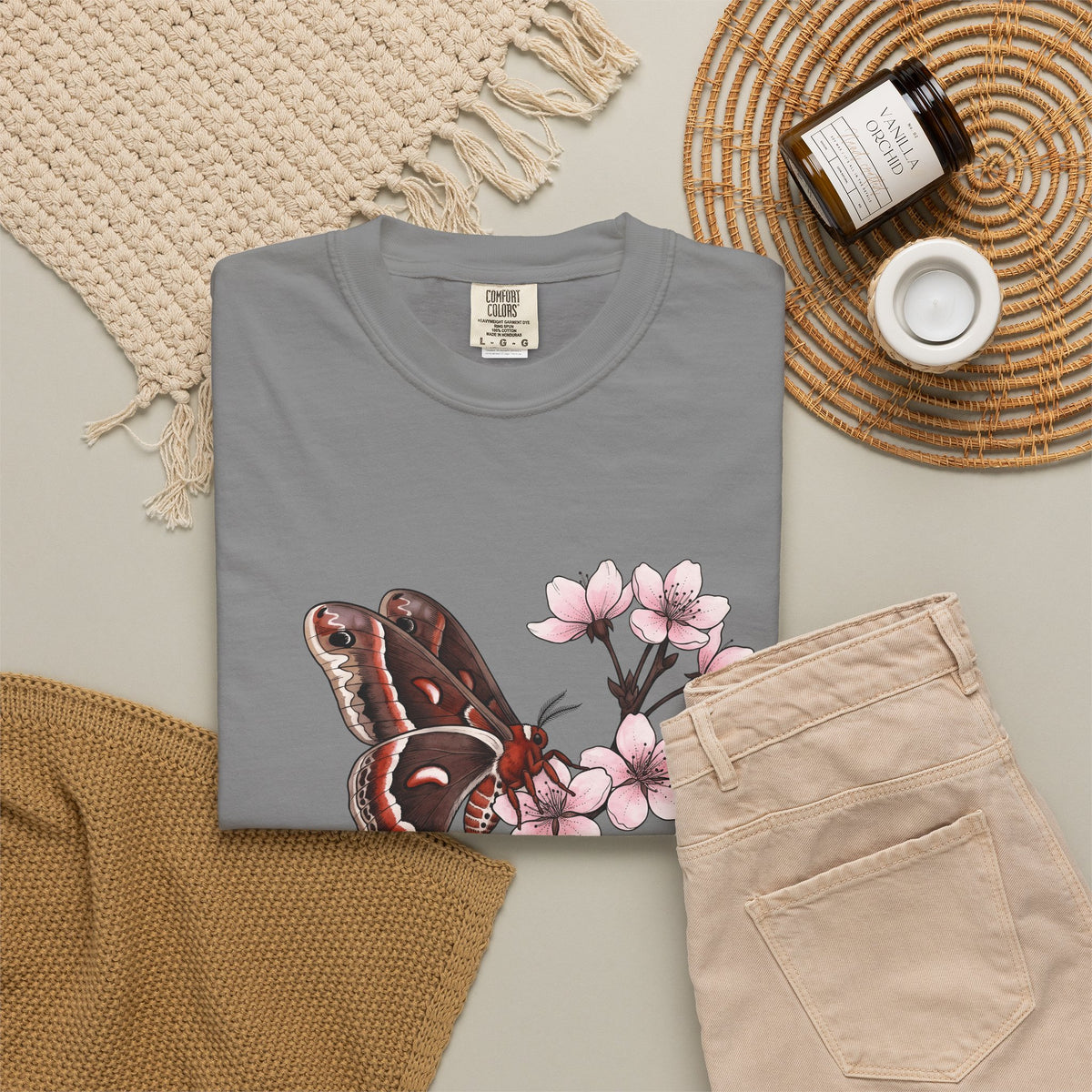 Butterfly Cherry Blossoms T-Shirt Boho Chic Nature Gift Women Botanical T-Shirt Butterfly T-Shirt Hippie Fan Illustrative T-Shirt Environmental
