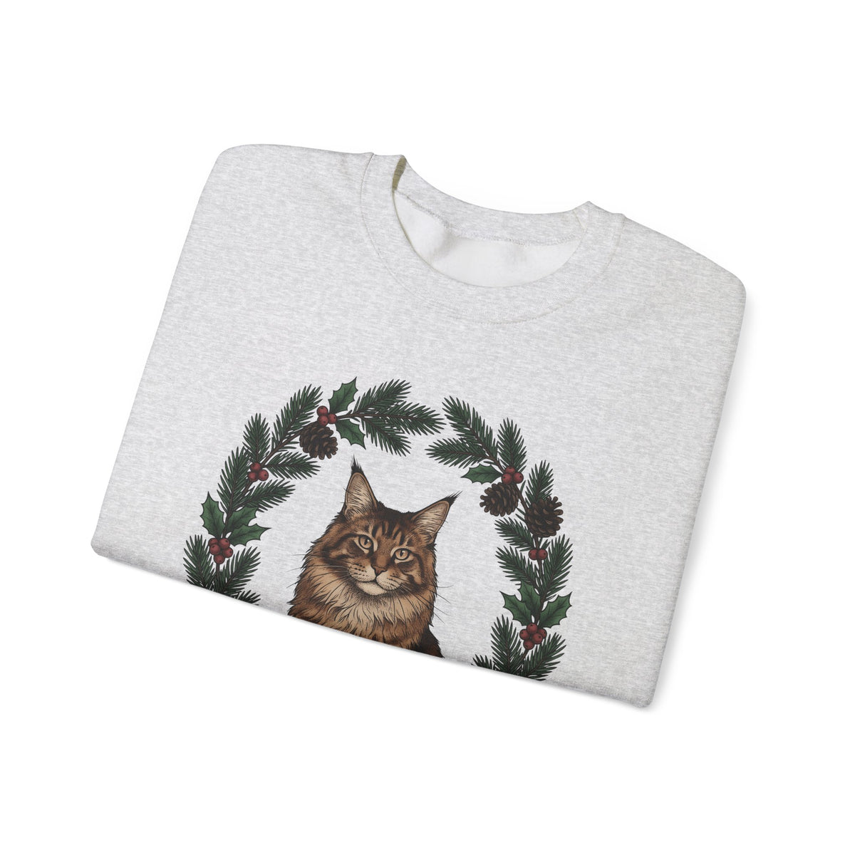 Maine Coon Kitten Sweatshirt Cat Holiday Gift Women Floral Sweatshirt Kitten Sweatshirt Cat Fan Fancy Sweatshirt Christmas Graphic Retro Pine Twigs Sweatshirt