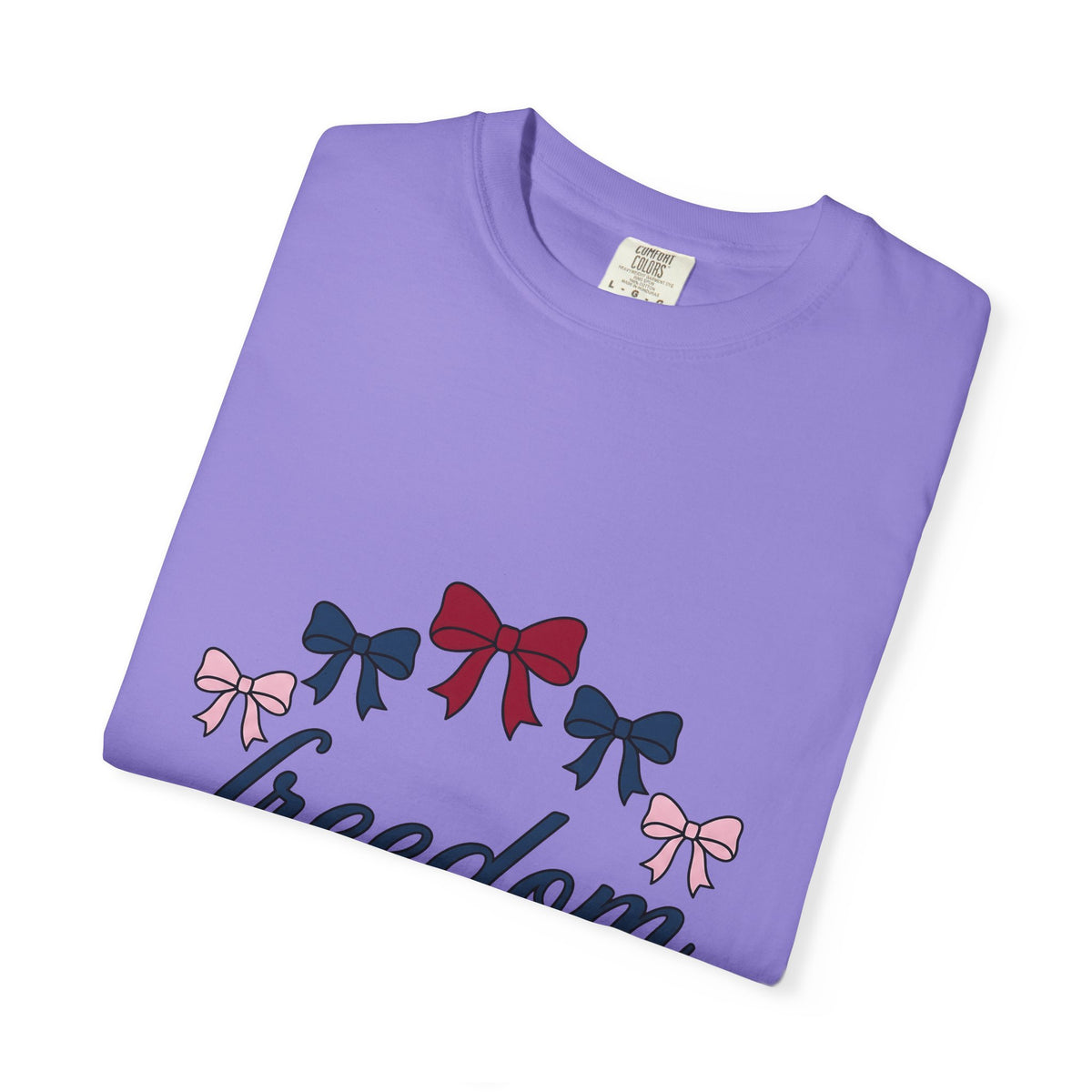 Patriotic Bows T-Shirt America Holiday Gift Women Minimalist T-Shirt Ribbons T-Shirt American Fan Simple T-Shirt Celebration Graphic Retro Script