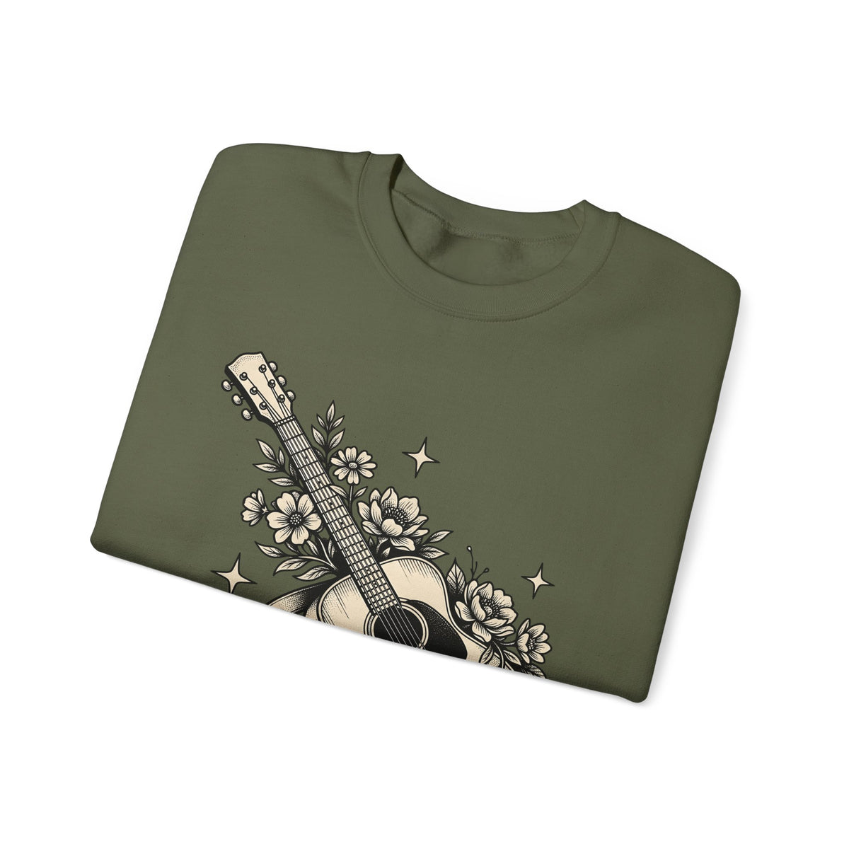 Blossom Guitar Sweatshirt Floral Melody Gift Women Illustrative Sweatshirt Guitar Sweatshirt Flower Fan Illustrated Sweatshirt Harmony Graphic Old School Star