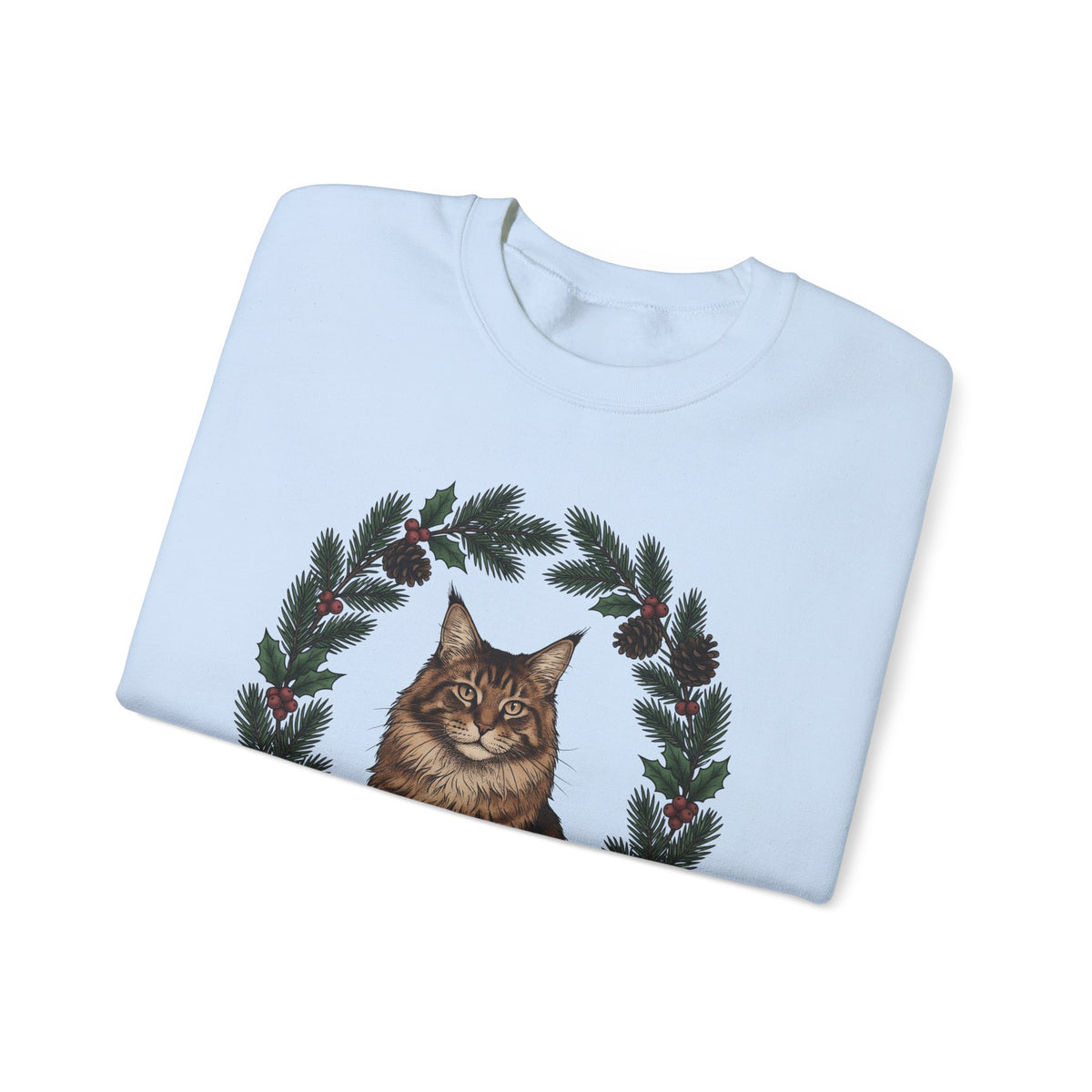 Maine Coon Kitten Sweatshirt Cat Holiday Gift Women Floral Sweatshirt Kitten Sweatshirt Cat Fan Fancy Sweatshirt Christmas Graphic Retro Pine Twigs Sweatshirt