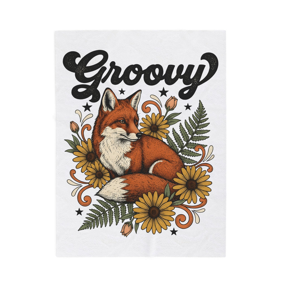 Fox Floral Fox Nature Gift Boho Floral Fox Fan Bohemian Environmental Vintage Sunflowers Blanket