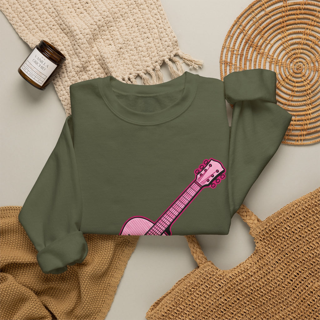 Pink Electric Guitar Sweatshirt Cowgirl Instruments Gift Women Cartoon Sweatshirt Guitar Sweatshirt Cowboy Fan Comic Sweatshirt Music Graphic Vintage Star