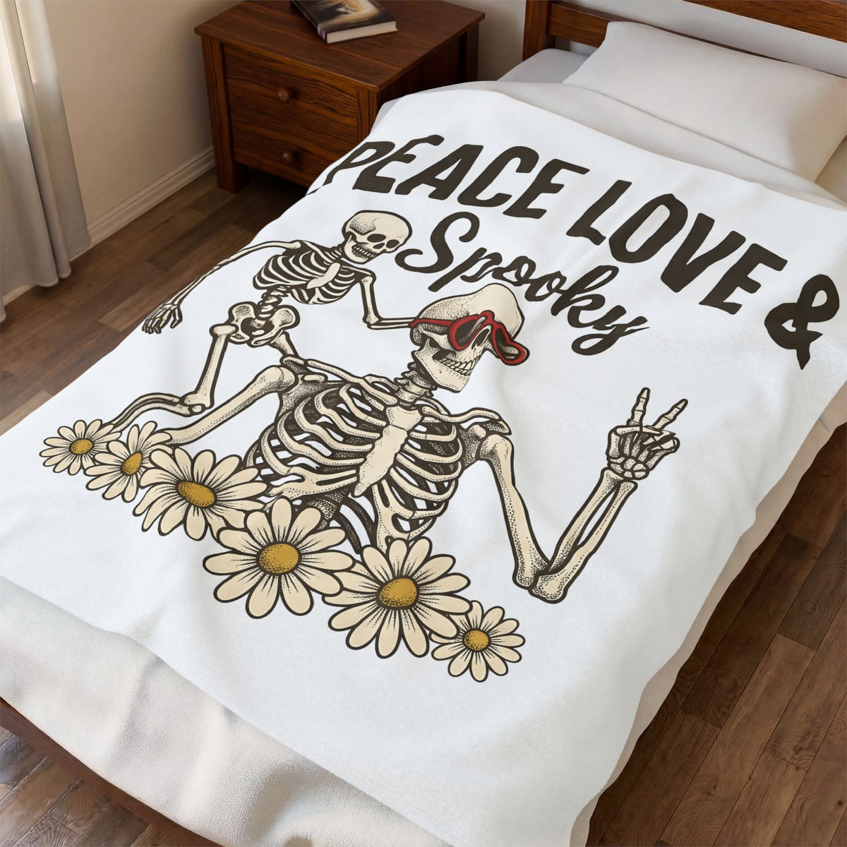 Bone Illustration Blanket Halloween Garden Gift Women Retro Blanket Skeleton Blanket Spooky Fan Vintage Blanket Yard Graphic Hand Drawn Flower