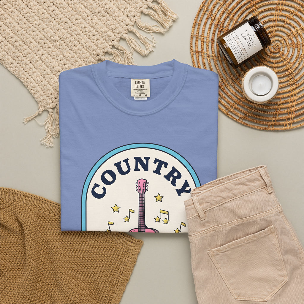 Pastel Guitar T-Shirt Cowgirl Sound Gift Women Antique T-Shirt Guitar T-Shirt Rodeo Fan Vintage T-Shirt Audio Graphic Nostalgic Twinkle T-Shirt