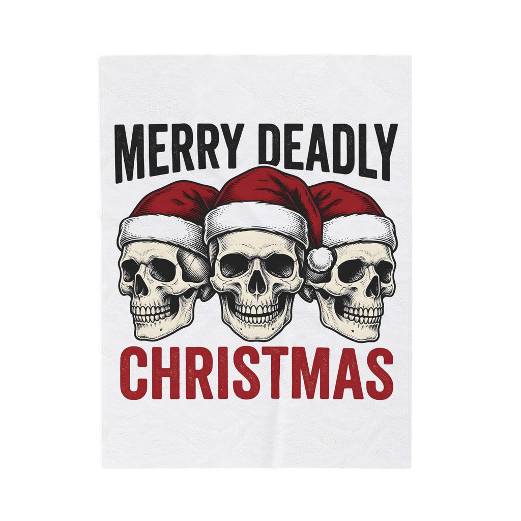 Skull Santa Hats Blanket Christmas Gothic Gift Women Tattoo Blanket Skull Caps Blanket Xmas Fan Traditional Blanket Dark Graphic Vintage Holiday