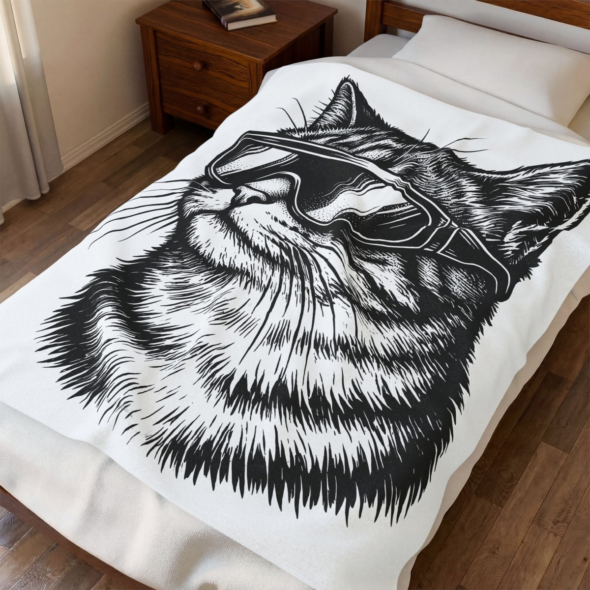 Cat Sunglasses Blanket Cat Animal Gift Women Ink Drawing Blanket Cool Cat Blanket Cat Fan Feline Blanket Creature Graphic Retro Eyewear Blanket