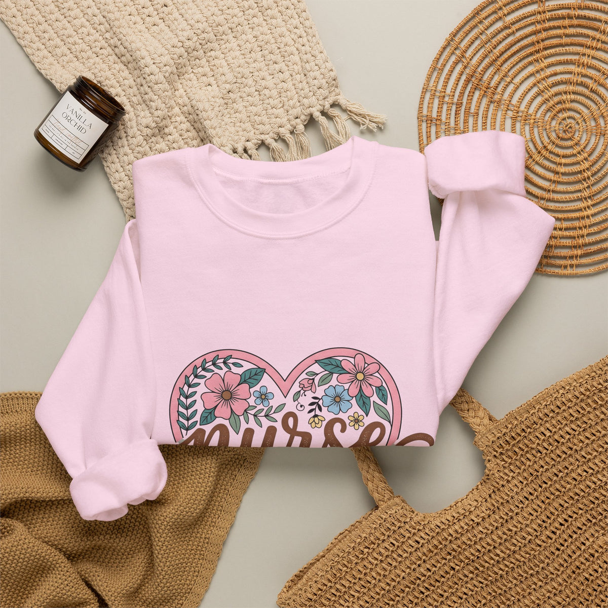 Flower Heart Sweatshirt Nurse Thanks Gift Women Cartoon Sweatshirt Floral Sweatshirt Healthcare Enthusiast Comic Sweatshirt Appreciation Graphic Retro Petals