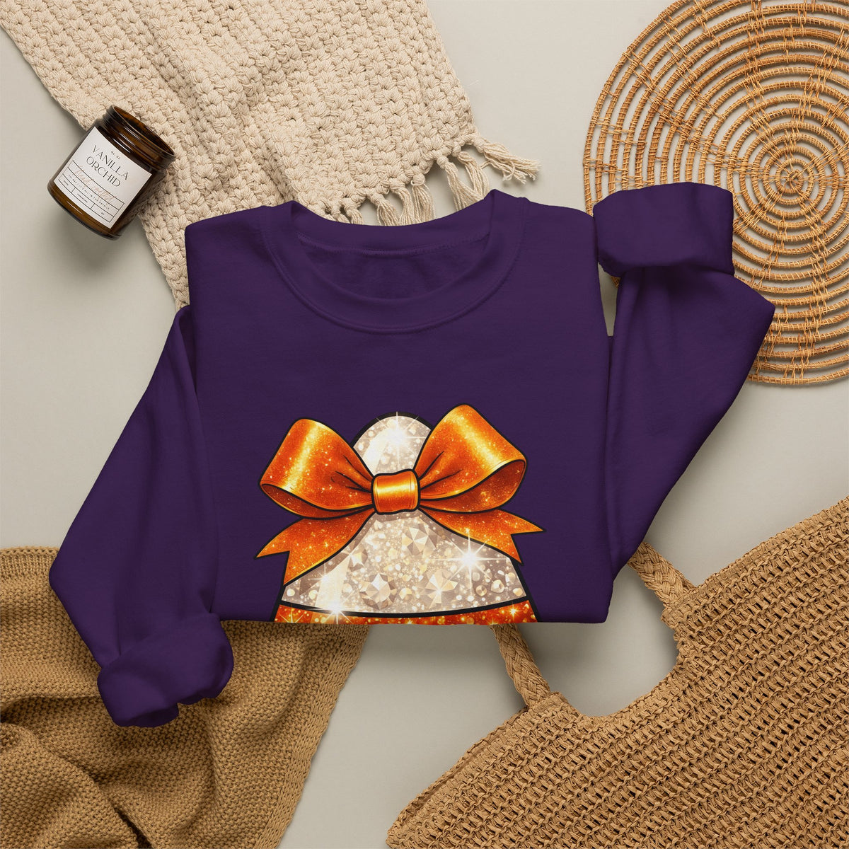 Candy Corn Sweatshirt Halloween Candy Gift Women Glitter Sweatshirt Triangular Corn Sweatshirt Spooky Fan Sparkling Sweatshirt Sweets Graphic Kawaii Bow Sweatshirt