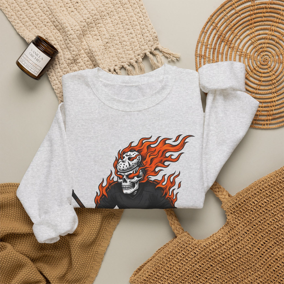 Burning Hockey Goalie Sweatshirt Hockey Skeleton Gift Women Neo Traditional Sweatshirt Goalie Sweatshirt Hockey Fan Hockey Player Sweatshirt Bone Graphic Old
