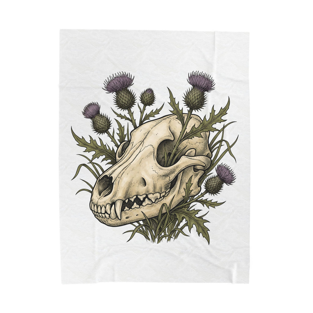 Animal Skull Blanket Animals & Flowers Spooky Gift Women Sketch Blanket Cranium Blanket Wildlife Fan Illustration Graphic Blanket Hand Drawn