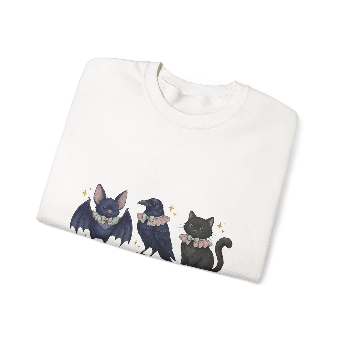Bat Crow Cat Sweatshirt Halloween Witch Gift Women Cute Sweatshirt Animal Sweatshirt Spooky Fan Cartoon Sweatshirt Magical Graphic Hand