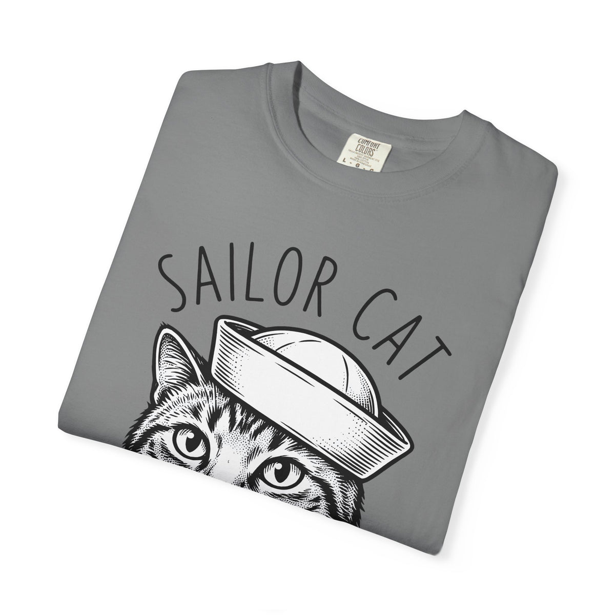 Cat Head T-Shirt Cat Sea Gift Women Sketch T-Shirt Kitten T-Shirt Cat Fan Feline T-Shirt Nautical Graphic Oceanic Design Line Art Captain Hat