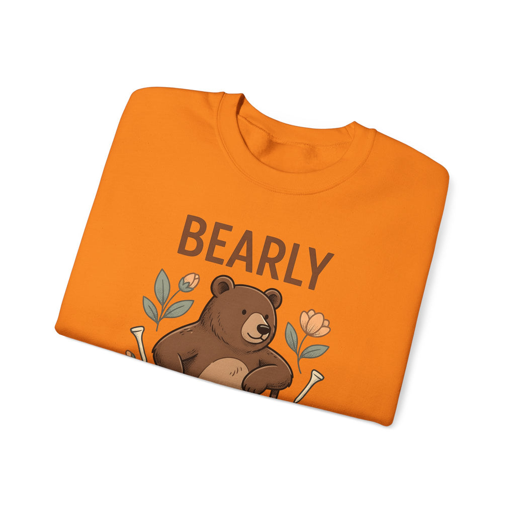 Bear Golf Sweatshirt Golf Wildlife Gift Women Comic Sweatshirt Teddy Sweatshirt Golfer Fan Cartoon Sweatshirt Animal Graphic Retro Floral Sweatshirt