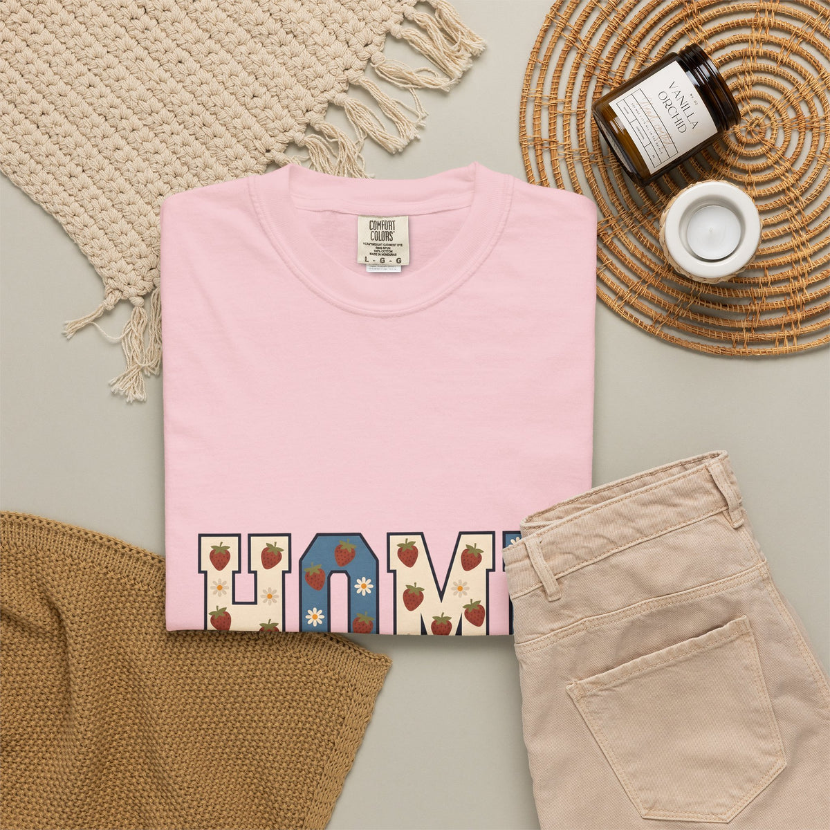 Strawberry Flower Lettering Farmhouse Farmhouse Gift Rustic Strawberry Typography Country Fan Rustic Chic T-Shirt