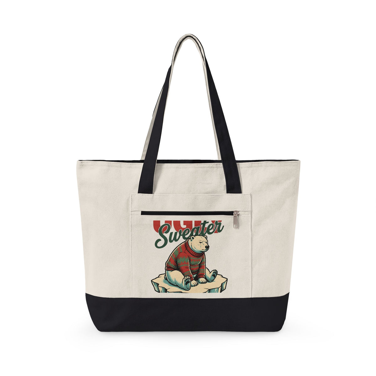 Arctic Bear Sweater Christmas Fauna Gift Nostalgic Polar Bear Xmas Fan Vintage Wildlife Doodle Tote Bag
