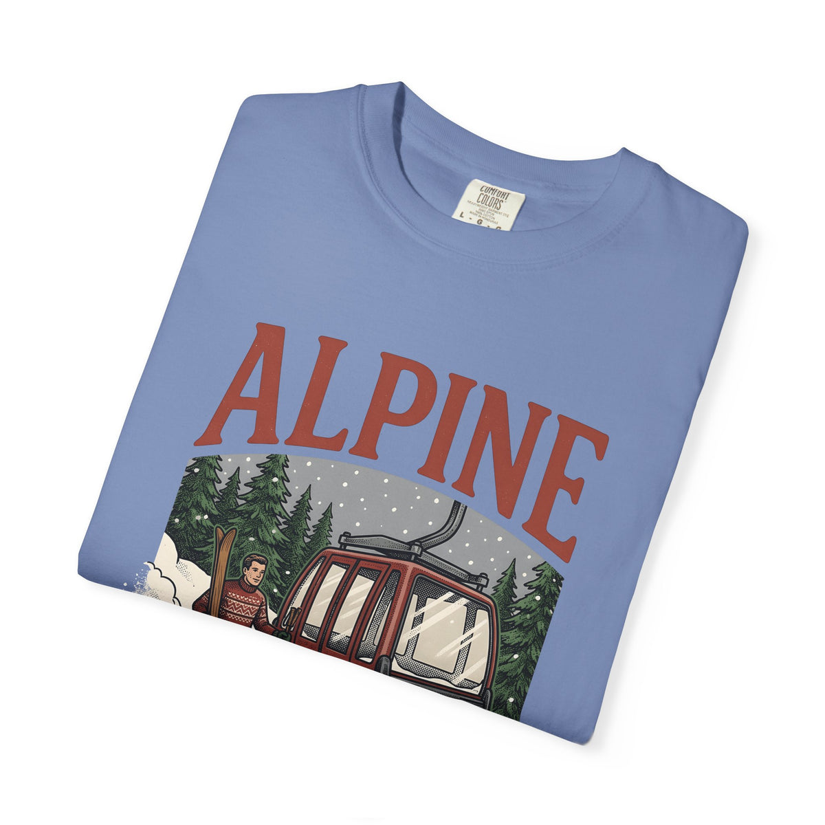 Ski Lift T-Shirt Christmas Winter Gift Women Vintage T-Shirt Chairlift T-Shirt Holiday Fan Retro T-Shirt Frosty Graphic Hand Drawn Evergreen Trees