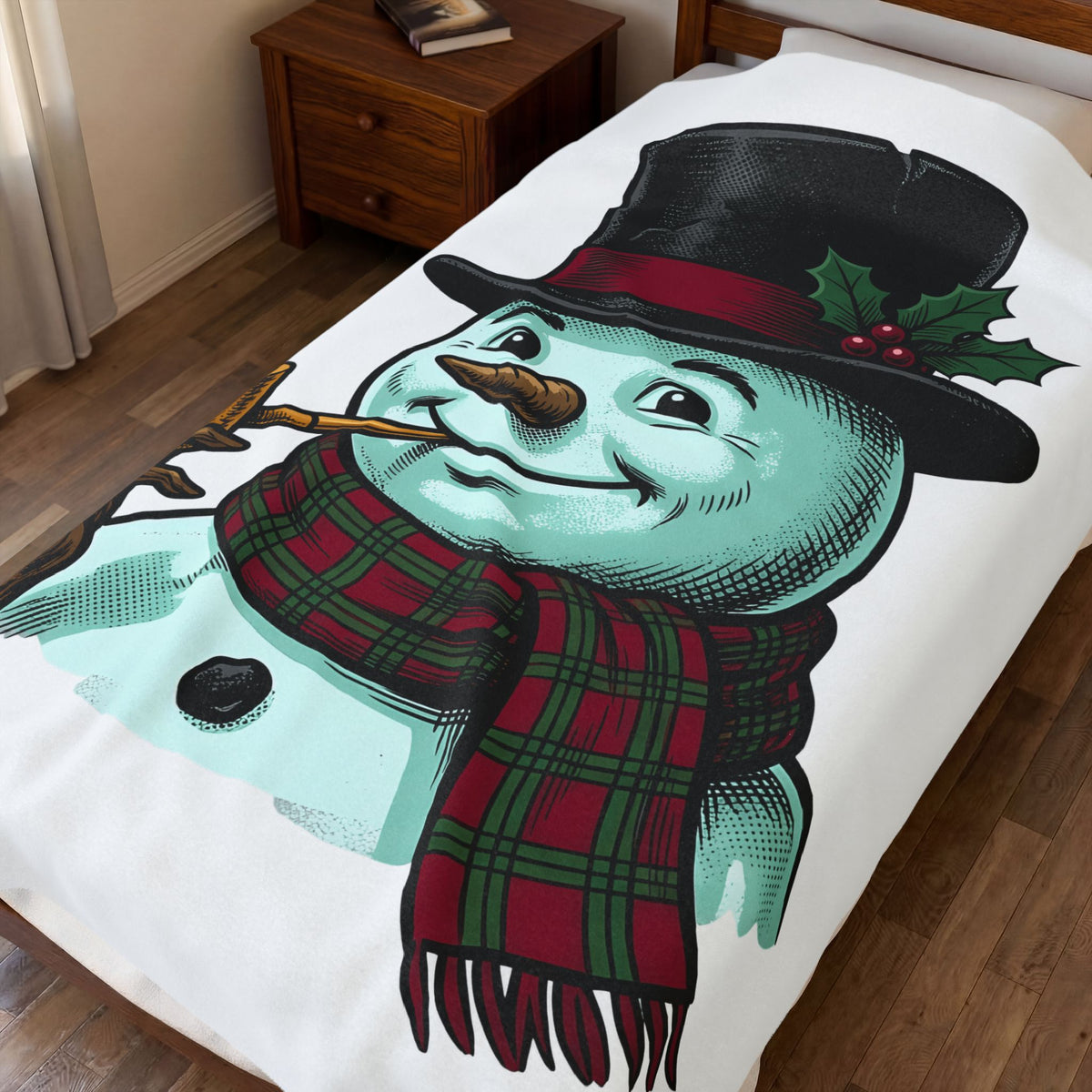 Snowman Christmas Event Gift Rustic Frosty Holiday Fan Country Party Nostalgic Tartan Scarf Blanket