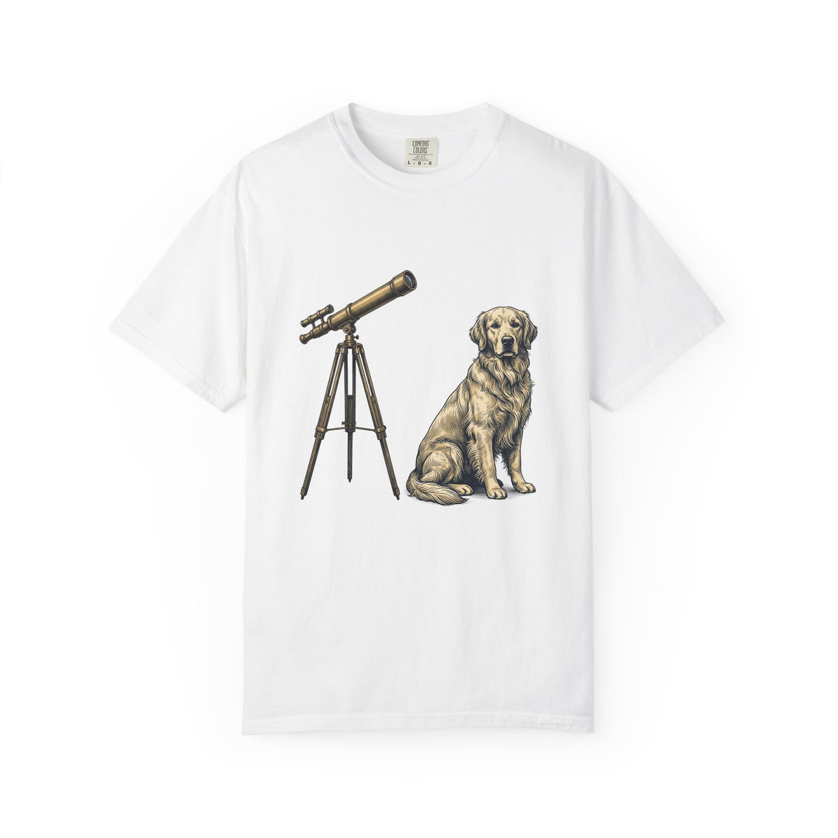 Golden Retriever T-Shirt Dog Universe Gift Women Antique T-Shirt Retriever T-Shirt Dog Fan Vintage T-Shirt Galaxy Graphic Cartoon Telescope T-Shirt