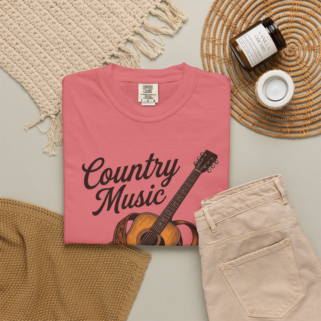 Acoustic Guitar Country Music Prairie Gift Hand Drawn Guitar Country Fan Illustrated Countrywestern T-Shirt