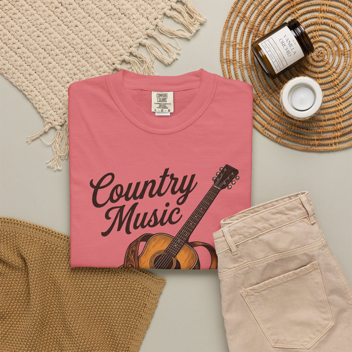 Acoustic Guitar Country Music Prairie Gift Hand Drawn Guitar Country Fan Illustrated Countrywestern T-Shirt
