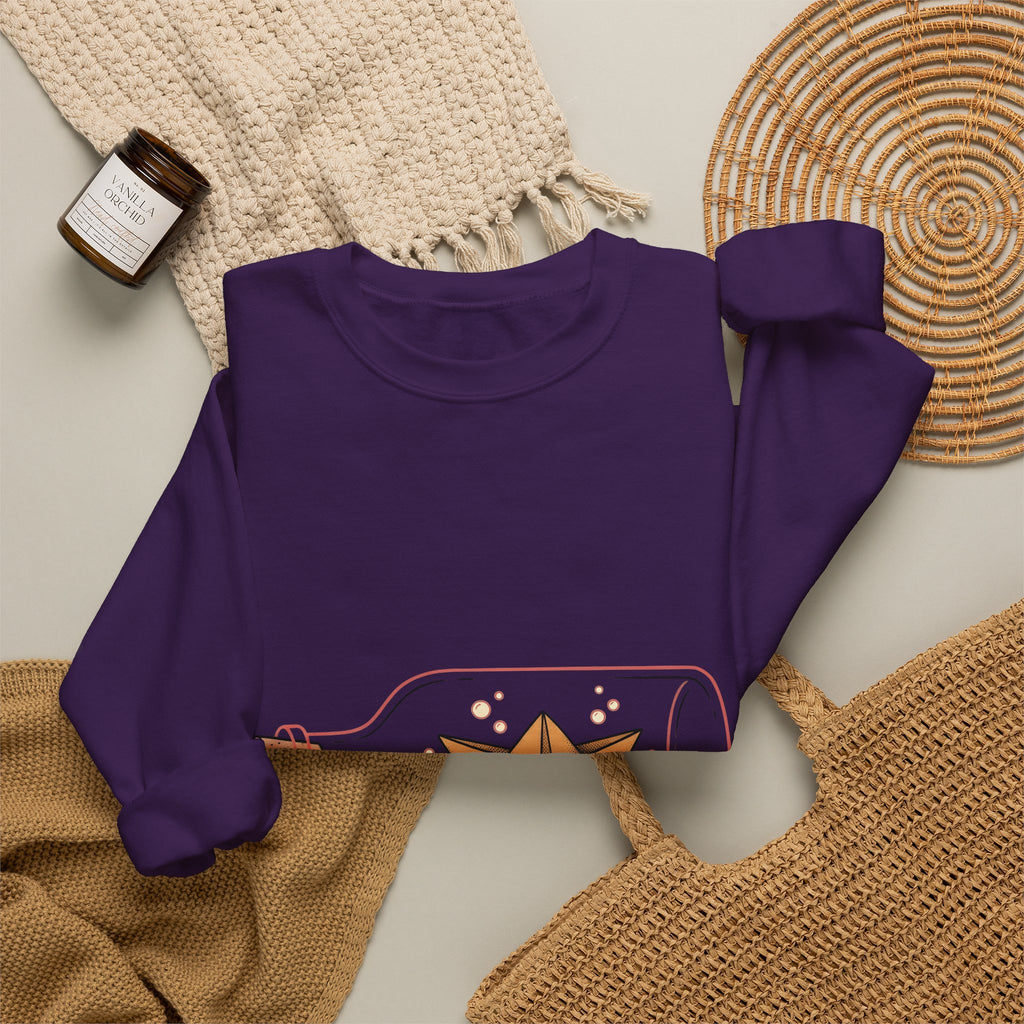 Paper Boat Bottle Sweatshirt Cute Nautical Gift Women Whimsical Sweatshirt Glass Bottle Sweatshirt Adorable Fan Artistic Sweatshirt Maritime Graphic Hand Drawn