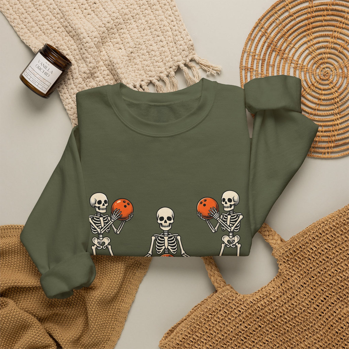 Skull Bowling Sweatshirt Bowling Satire Gift Women Caricature Sweatshirt Skull Sweatshirt Bowling Fan Cartoon Sweatshirt Satire Graphic Classic Orange Kicks