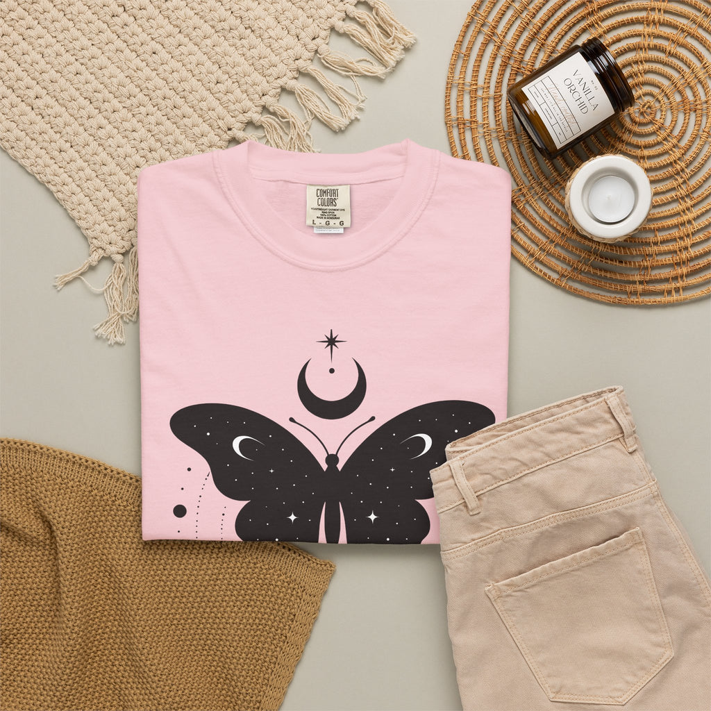 Butterfly Stone T-Shirt Boho Chic Supernatural Gift Women Mystical T-Shirt Rock T-Shirt Bohemian Fan Magical T-Shirt Occult Graphic Sleek Lunar