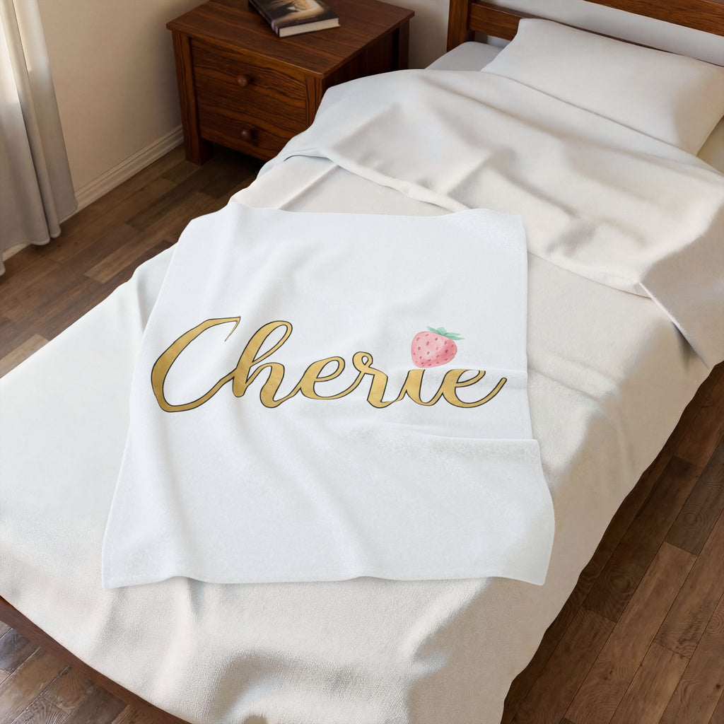 Strawberry Print Blanket Valentine's Day Affection Gift Women Cursive Blanket Fruit Blanket Valentine Fan Handwritten Blanket Love Graphic Pastel
