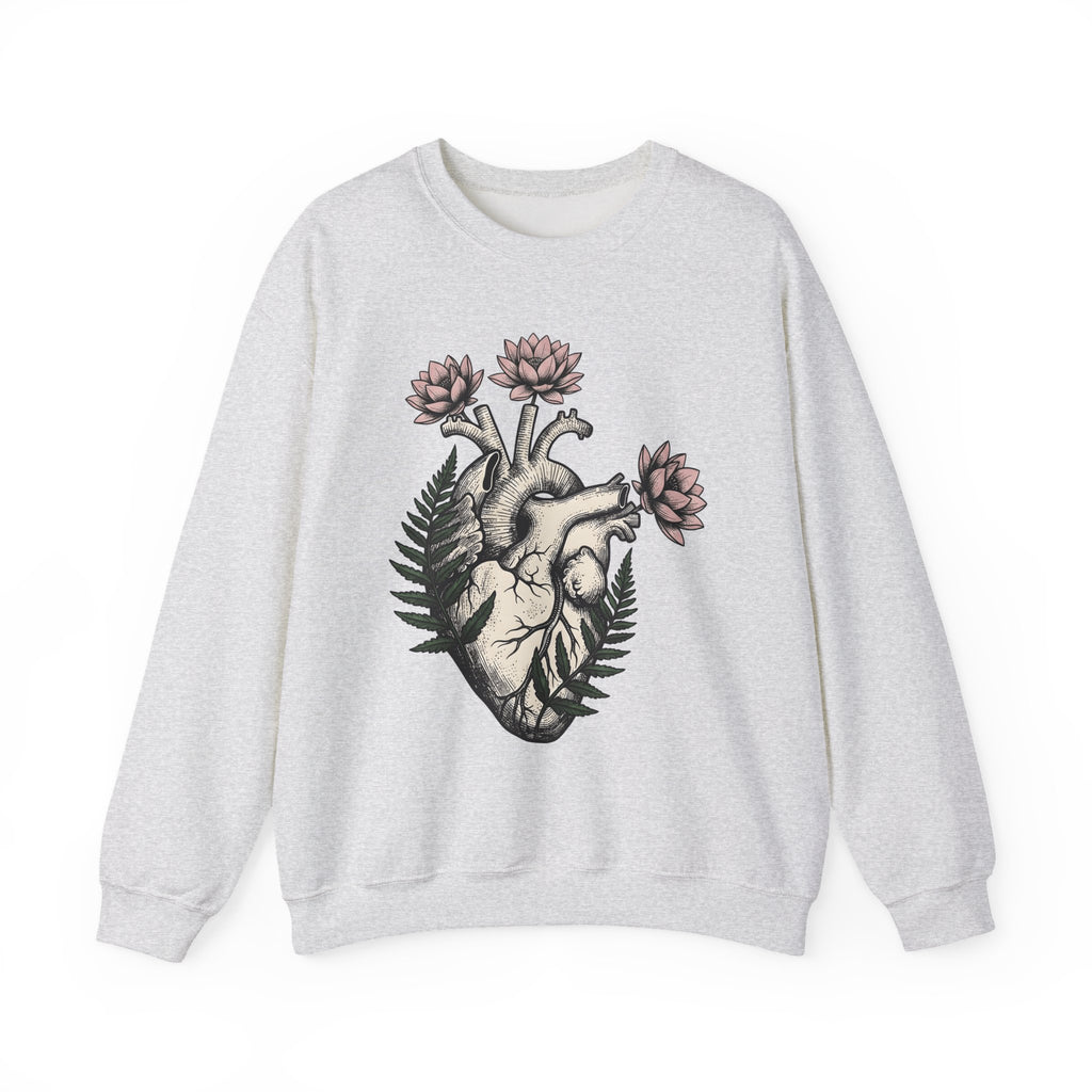 Heart Bloom Sweatshirt Boho Chic Environment Gift Women Natural Sweatshirt Flower Sweatshirt Bohemian Fan Organic Graphic Illustration Sketch Foliage