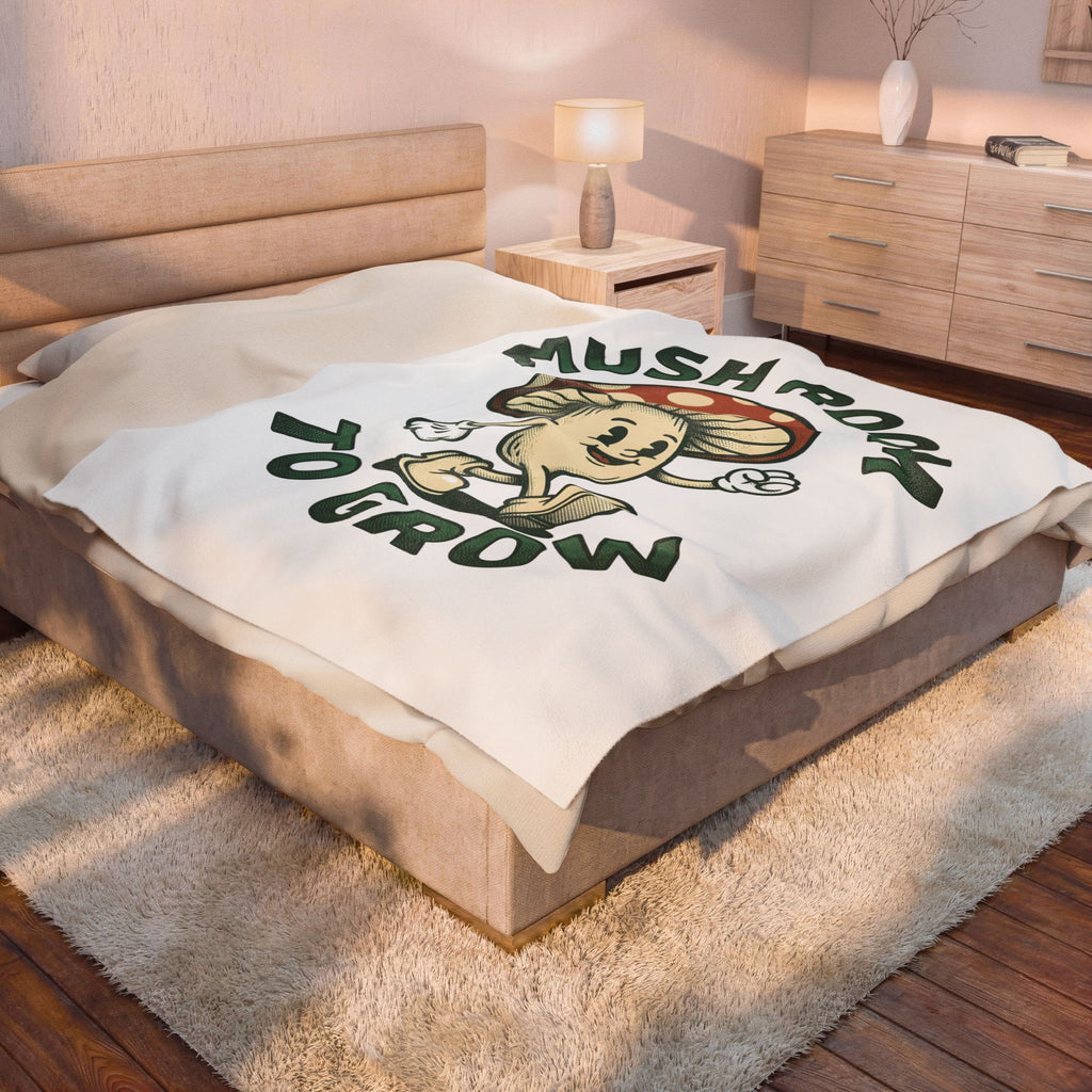 Funny Mushroom Blanket Funny Outdoors Gift Women Classic Blanket Toadstool Blanket Humor Fan Vintage Blanket Camping Graphic Hand Drawn Smiley Face