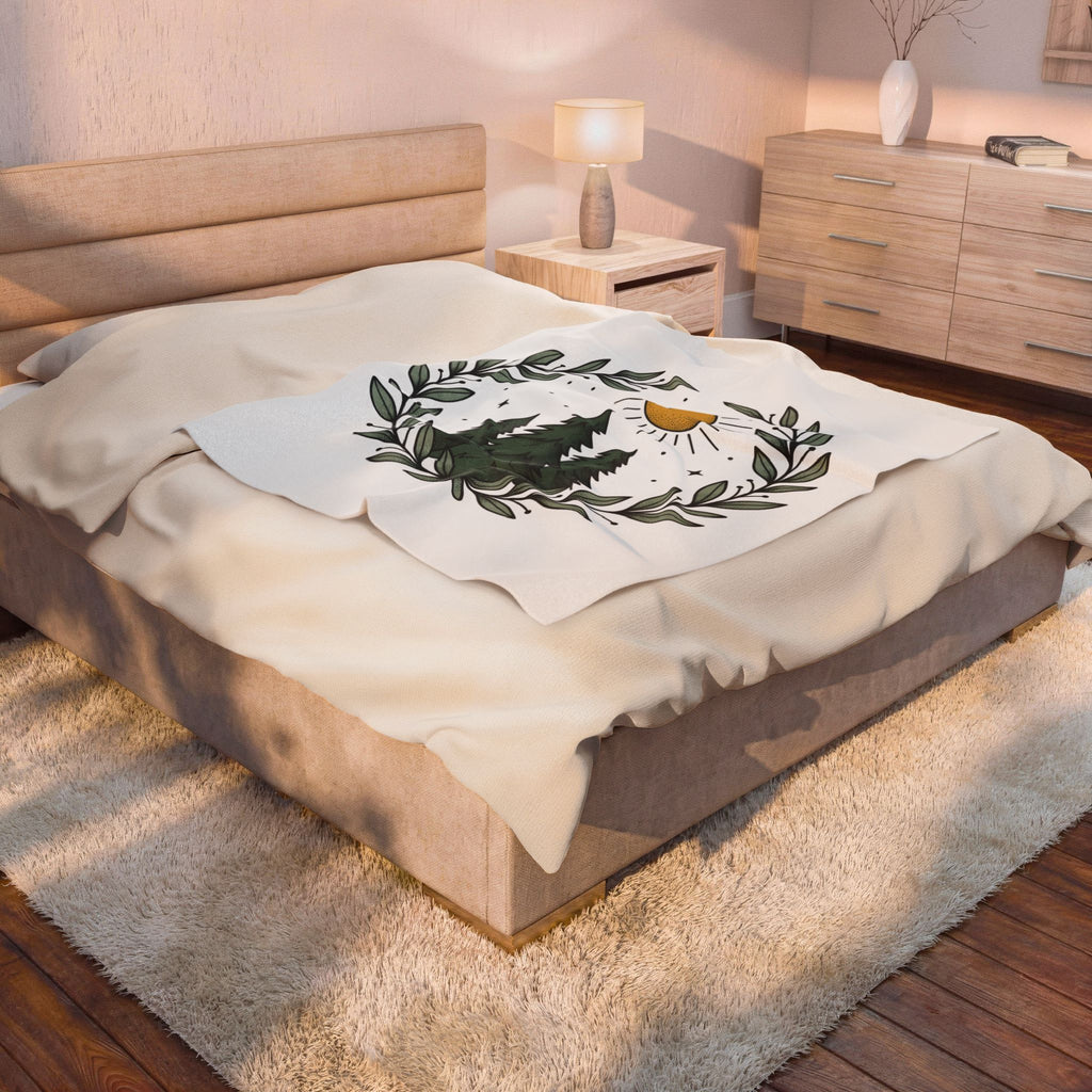Fir Tree Blanket Nature Wilderness Gift Women Leaf Blanket Pine Blanket Outdoors Enthusiast Foliage Blanket Bush Graphic Outline Bright Sun Blanket