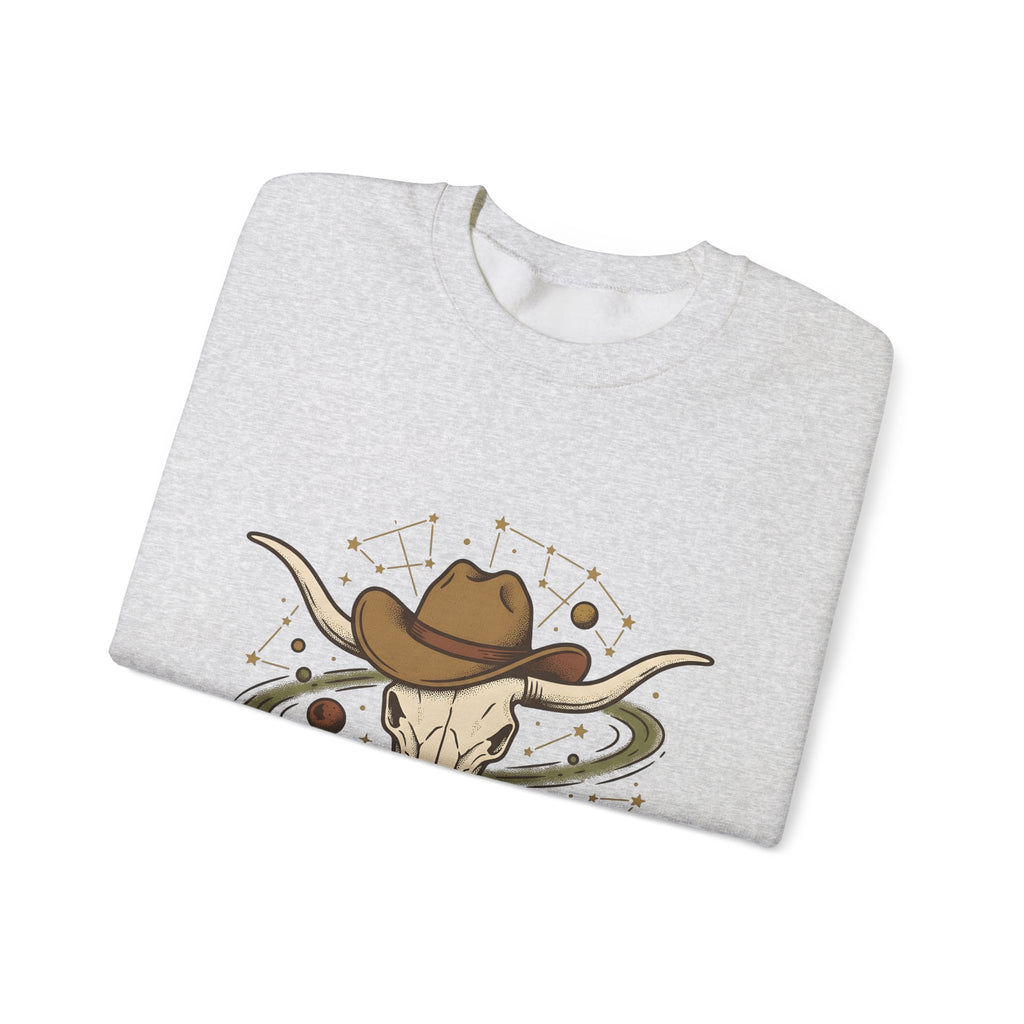 Longhorn Skull Hat Sweatshirt Cowgirl Western Gift Women Vintage Sweatshirt Skullcap Sweatshirt Rodeo Fan Retro Sweatshirt Design Retro Planets Sweatshirt