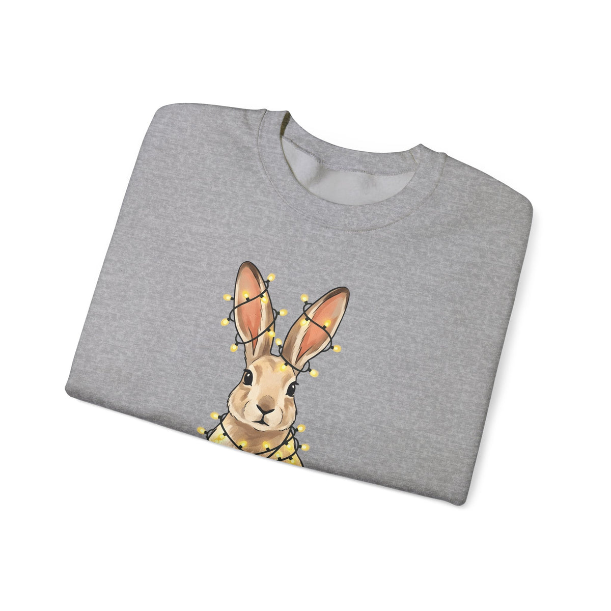 Bunny Sweatshirt Animals Holiday Gift Women Cute Sweatshirt Rabbit Sweatshirt Pet Fan Cute Sweatshirt Christmas Graphic Hand Drawn String Lights Sweatshirt