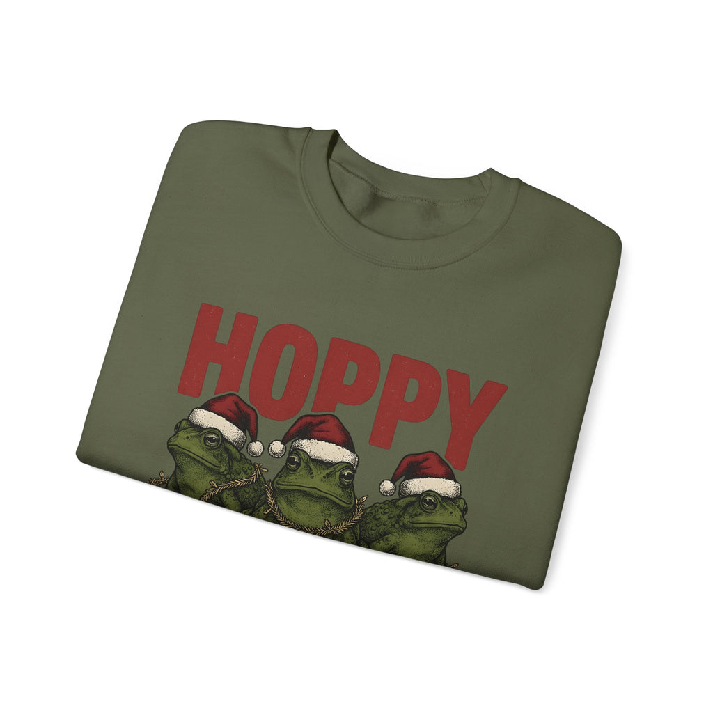Frog Holiday Hats Christmas Wildlife Gift Hand Drawn Toad Xmas Fan Illustrated Animal Line Sweatshirt