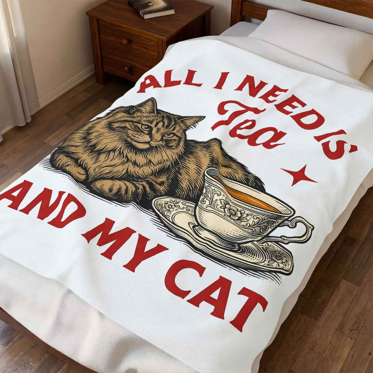 Cat Tea Cup Blanket Cat Tea Gift Women Vintage Blanket Kitty Blanket Feline Fan Retro Blanket Tea Infusion Graphic Hand Drawn Star Blanket