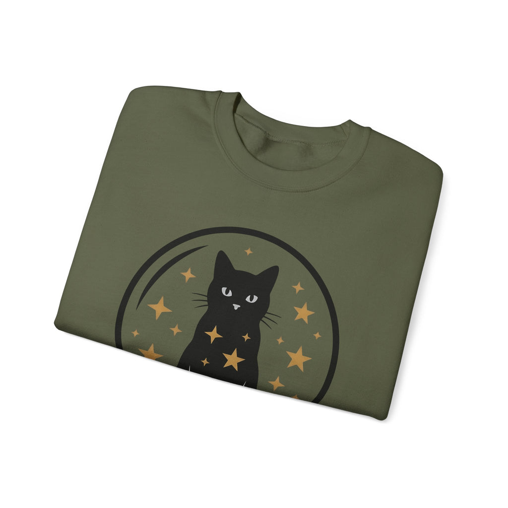 Dark Cat Orb Sweatshirt Cat Magic Gift Women Simple Sweatshirt Black Cat Ball Sweatshirt Cat Fan Feline Graphic Sweatshirt Retro Sparkles Sweatshirt