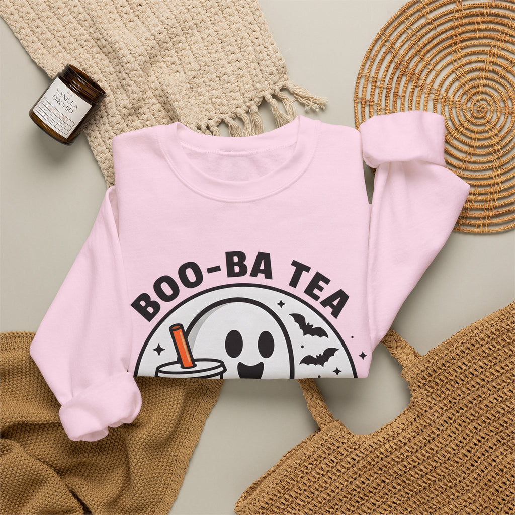 Ghost Bubble Tea Sweatshirt Halloween Cuisine Gift Women Charming Sweatshirt Boba Sweatshirt Halloween Fan Cute Sweatshirt Food Graphic Animated Bats