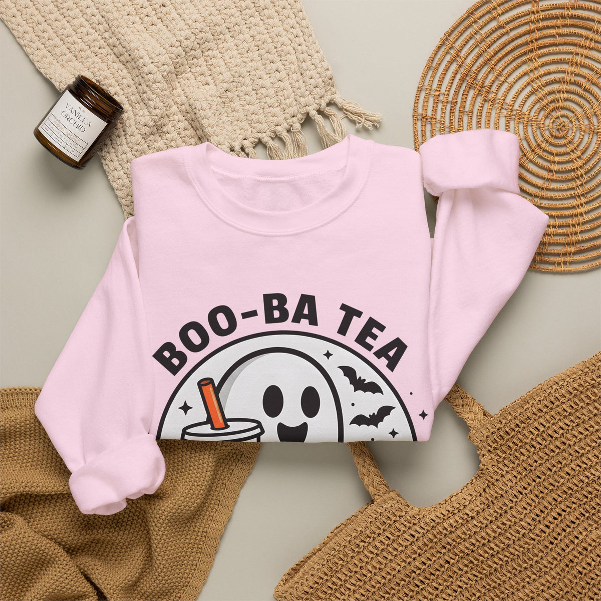 Ghost Bubble Tea Sweatshirt Halloween Cuisine Gift Women Charming Sweatshirt Boba Sweatshirt Halloween Fan Cute Sweatshirt Food Graphic Animated Bats
